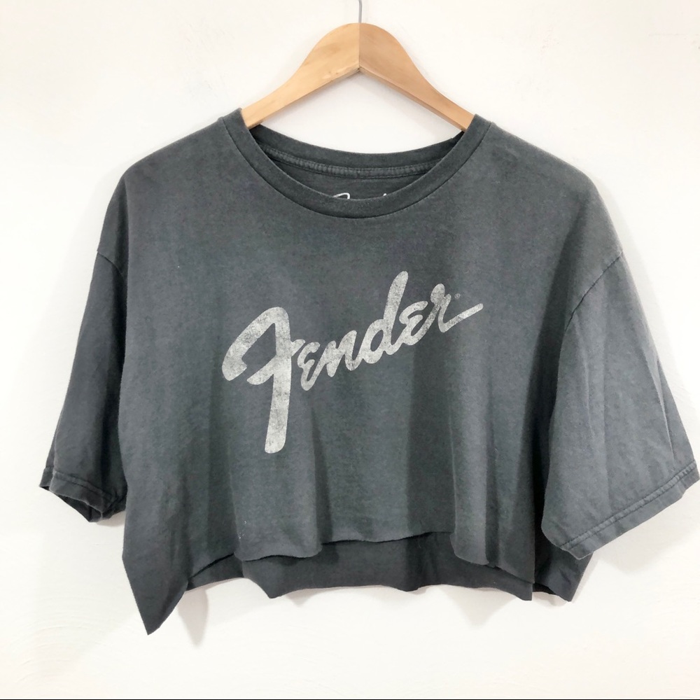 FENDER Cropped Oversize T-Shirt Gray Distressed